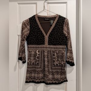 Brown Paisley Bohemian Women's Tunic Blouse Liz Claiborne Size M